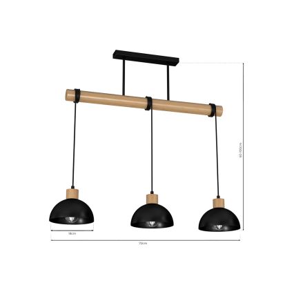 Suspension filaire ERIK 3xE27/60W/230V beige/noire