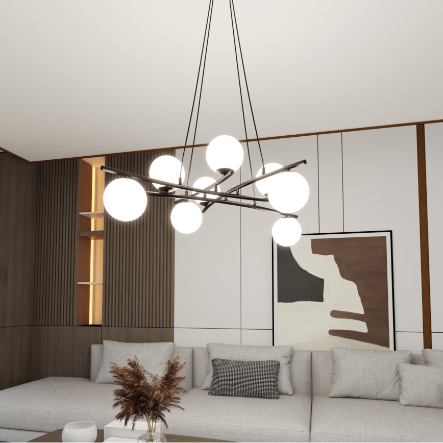 Suspension filaire ESSA 8xE14/10W/230V noir/blanc
