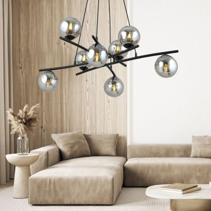 Suspension filaire ESSA 8xE14/10W/230V noir/fumé