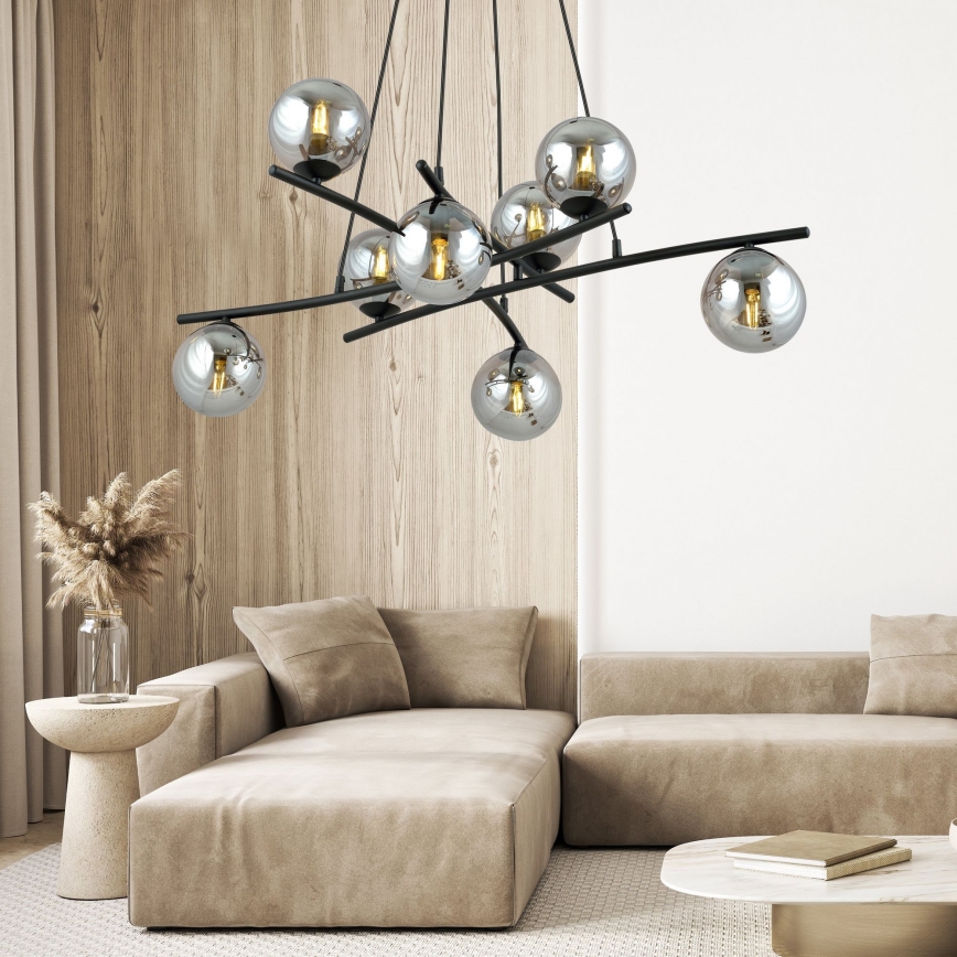 Suspension filaire ESSA 8xE14/10W/230V noir/fumé