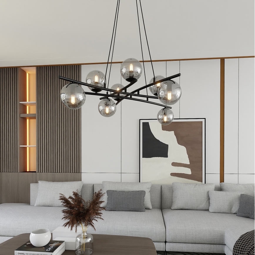 Suspension filaire ESSA 8xE14/10W/230V noir/fumé