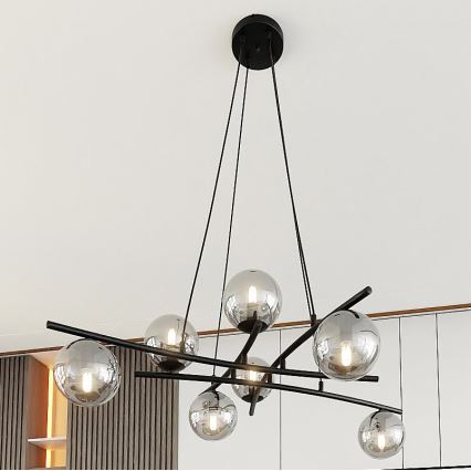 Suspension filaire ESSA 8xE14/10W/230V noir/fumé