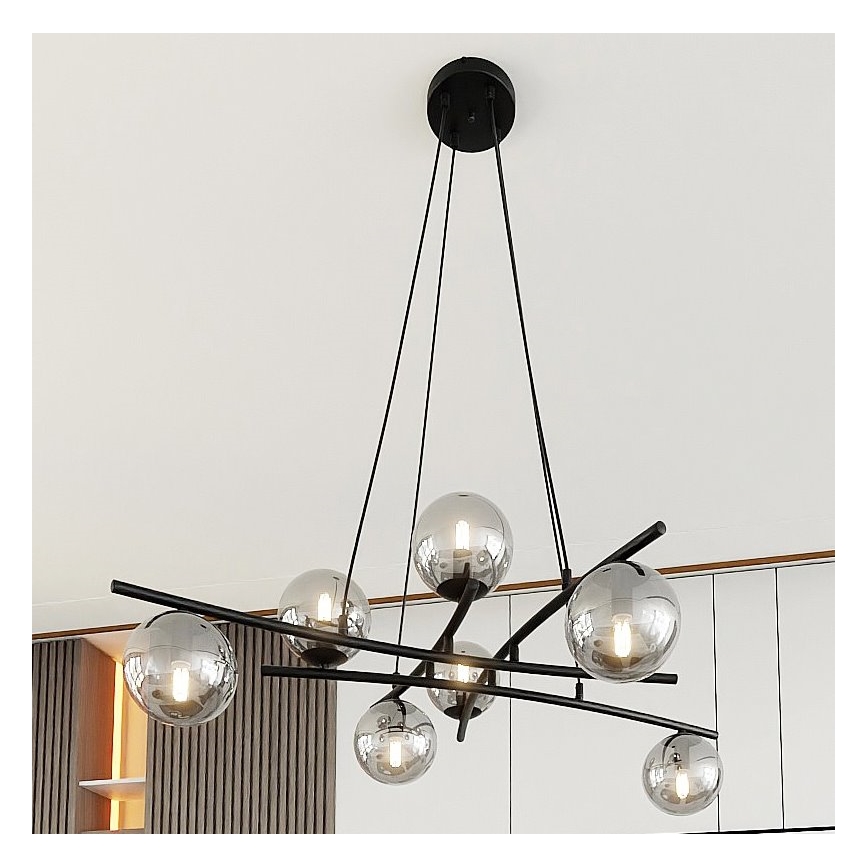 Suspension filaire ESSA 8xE14/10W/230V noir/fumé