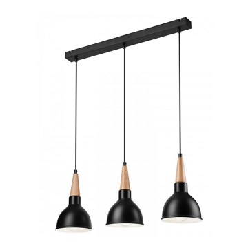 Suspension filaire FRANCESCA 3xE27/60W/230V noir/hêtre