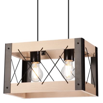 Suspension filaire FRIDA 2xE27/60W/230V noir/beige hêtre