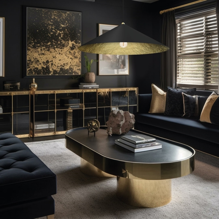 Suspension filaire FUJI 1xE27/60W/230V d. 90 cm noir/doré