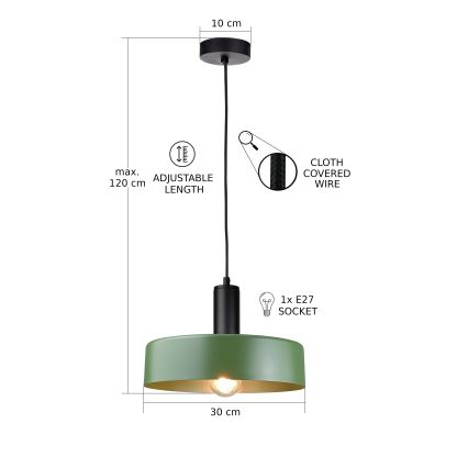 Suspension filaire HAKI 1xE27/60W/230V vert/noir