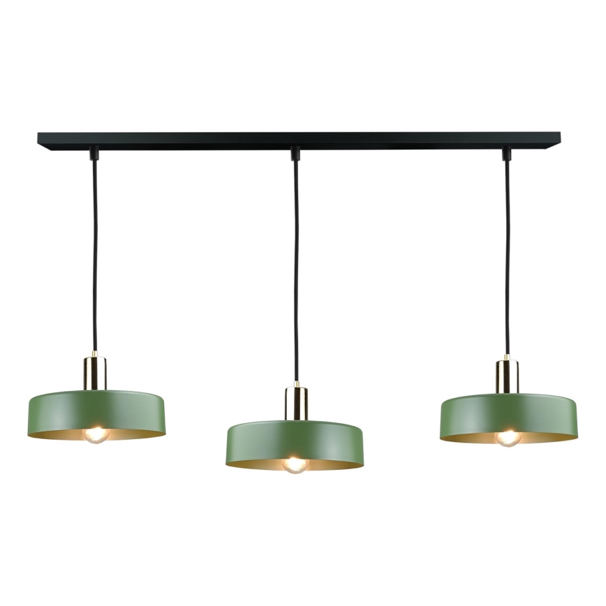 Suspension filaire HAKI 3xE27/60W/230V vert/noir/chrome brillant