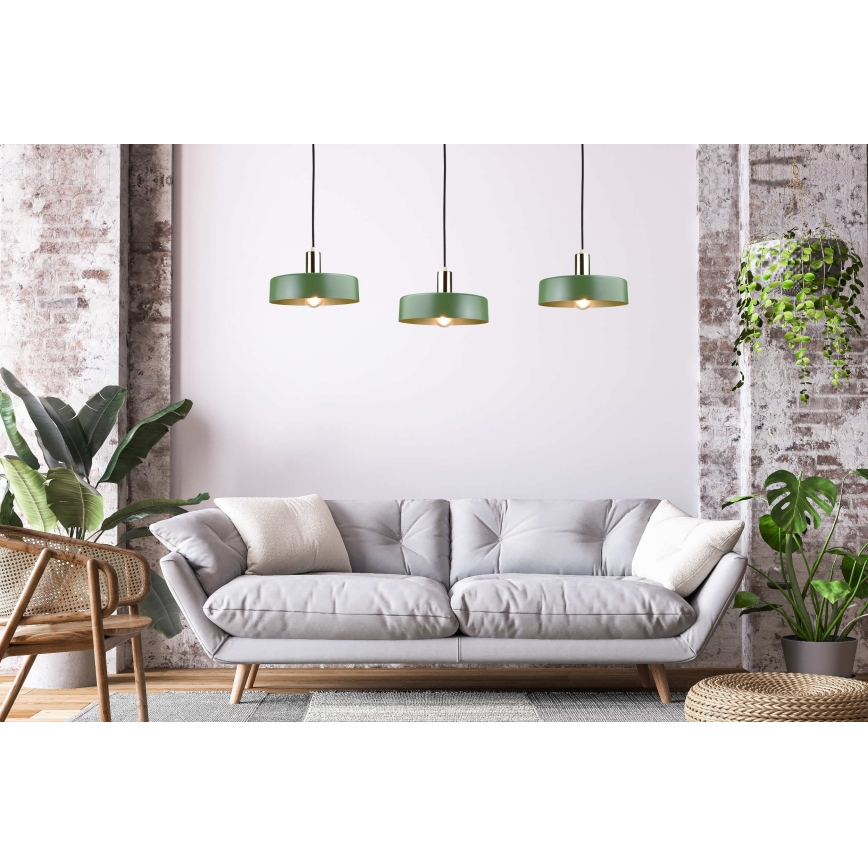 Suspension filaire HAKI 3xE27/60W/230V vert/noir/chrome brillant