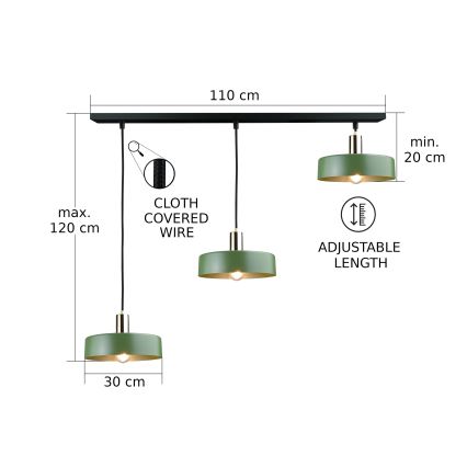 Suspension filaire HAKI 3xE27/60W/230V vert/noir/chrome brillant