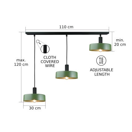 Suspension filaire HAKI 3xE27/60W/230V vert/noir