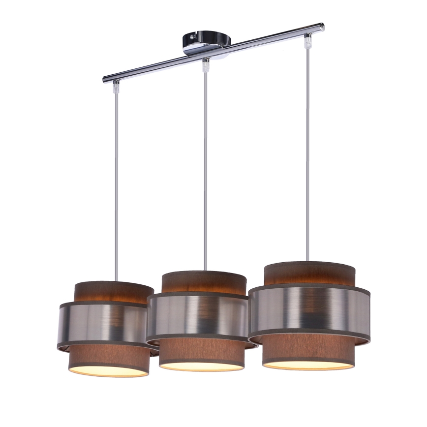 Suspension filaire HARE 3xE27/60W/230V gris/chrome mat