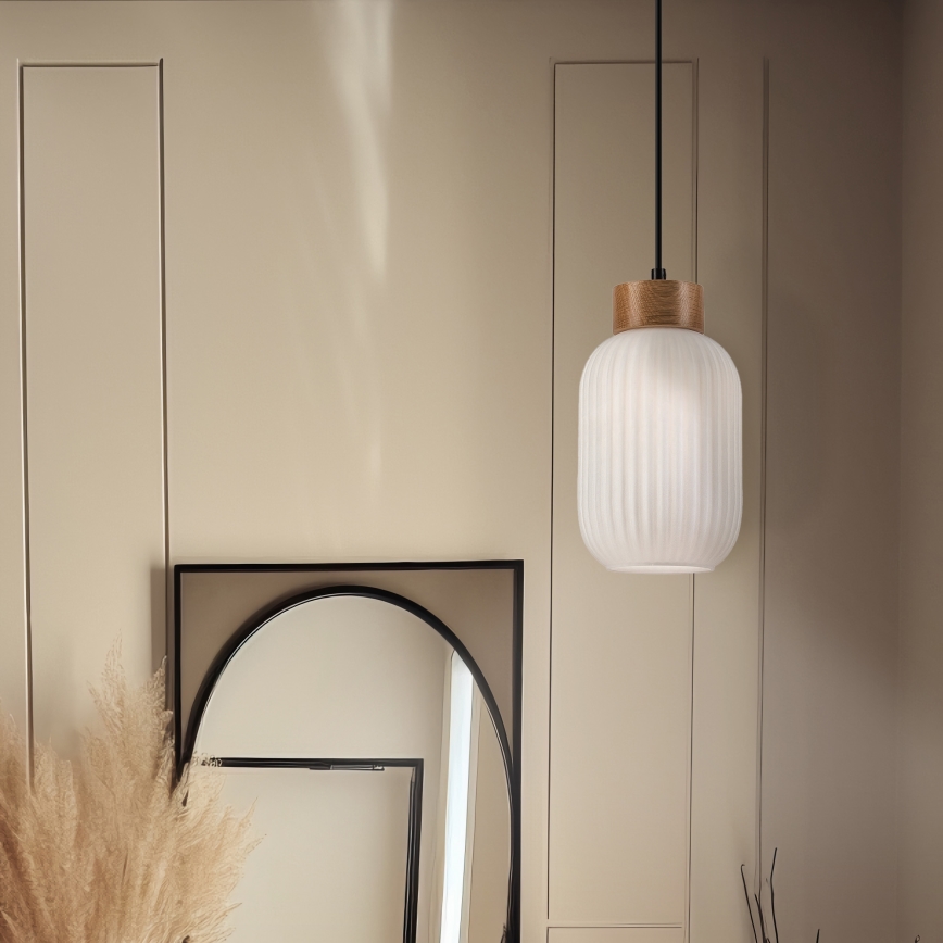 Suspension filaire HARMONY 1xE27/15W/230V d. 14 cm blanc/chêne