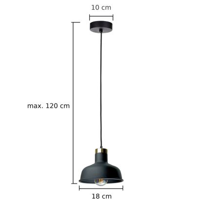 Suspension filaire HEBE 1xE27/60W/230V noir