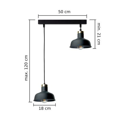 Suspension filaire HEBE 2xE27/60W/230V noir