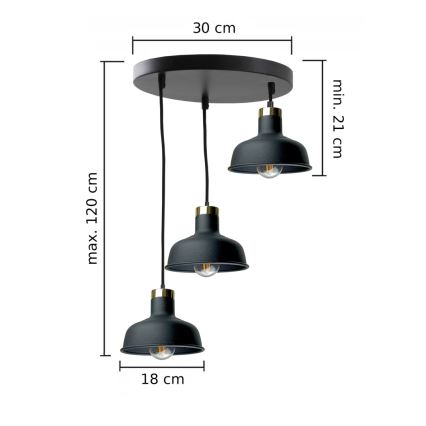 Suspension filaire HEBE 3xE27/60W/230V noir