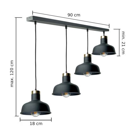 Suspension filaire HEBE 4xE27/60W/230V noir