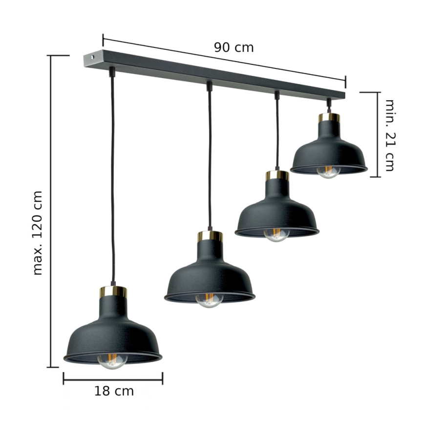 Suspension filaire HEBE 4xE27/60W/230V noir