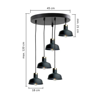 Suspension filaire HEBE 5xE27/60W/230V noir
