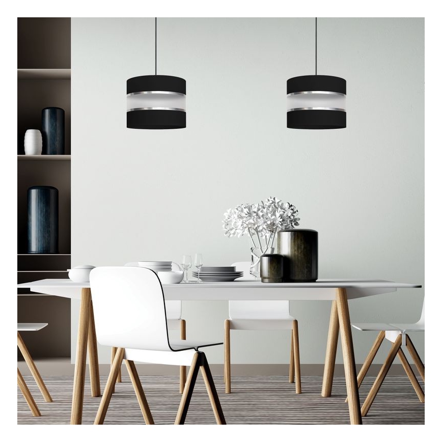Suspension filaire HELEN 1xE27/15W/230V diam. 20 cm noir/argent