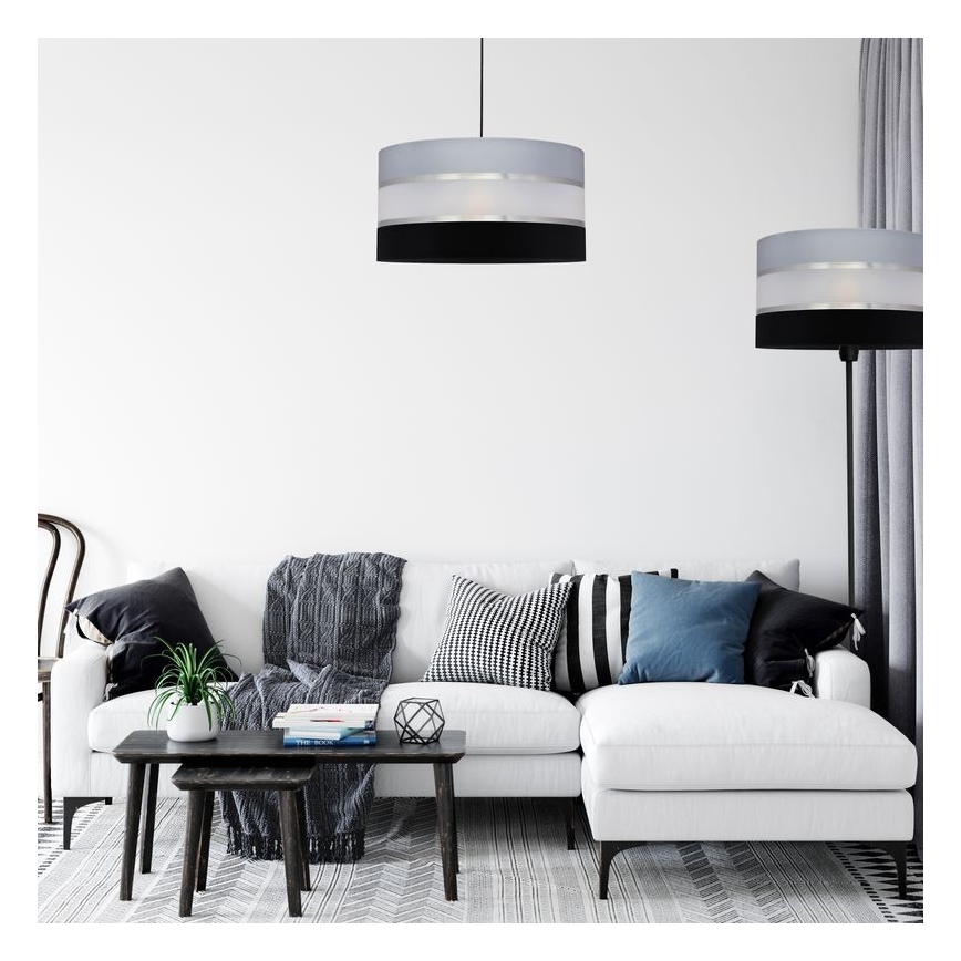 Suspension filaire HELEN 1xE27/15W/230V diam. 40 cm noir/gris/argent
