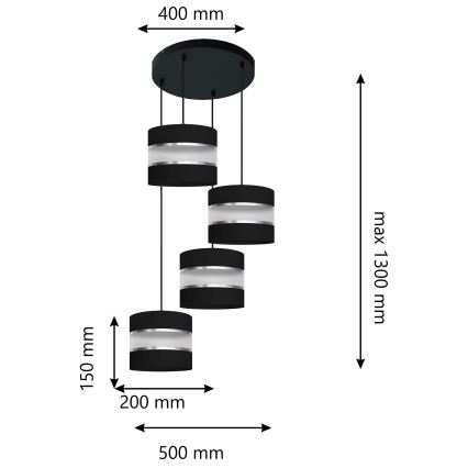 Suspension filaire HELEN 4xE27/15W/230V noire