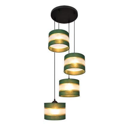 Suspension filaire HELEN 4xE27/15W/230V vert/doré