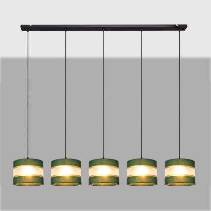 Suspension filaire HELEN 5xE27/15W/230V vert/doré