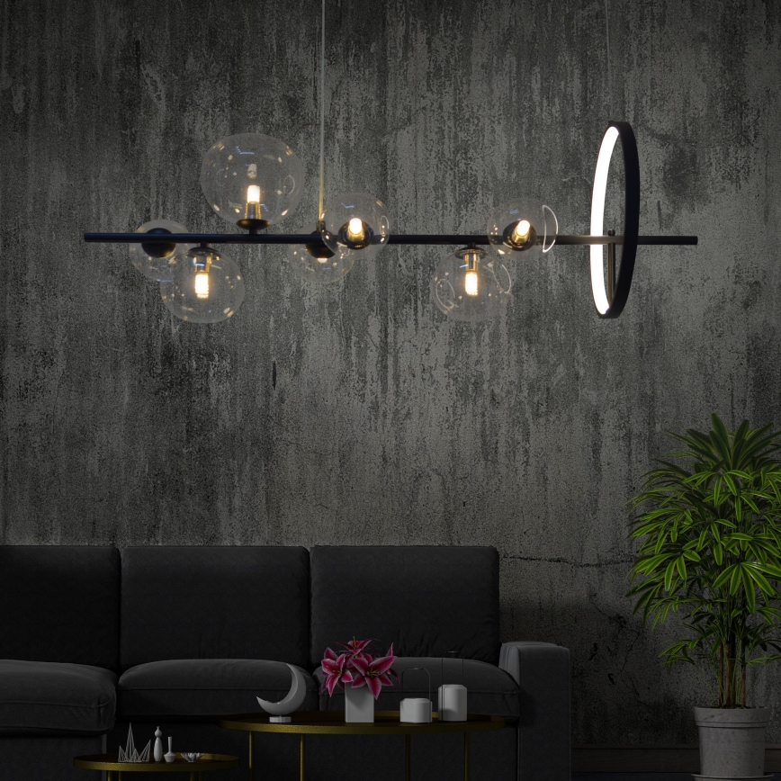 Suspension filaire HYBRID LED/15W/230V + 7xG9/6W 4000K noir