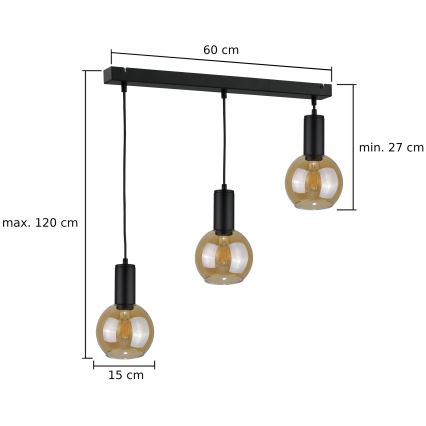 Suspension filaire JANTAR BLACK 3xE27/60W/230V