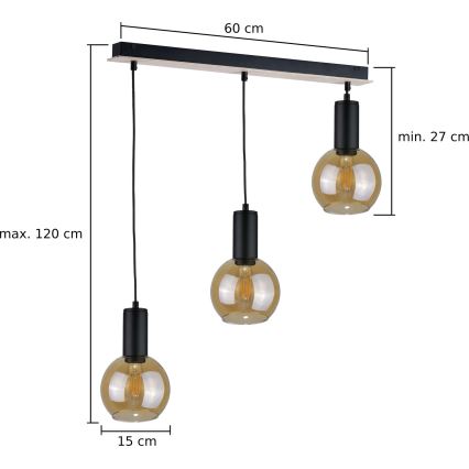 Suspension filaire JANTAR WOOD 3xE27/60W/230V