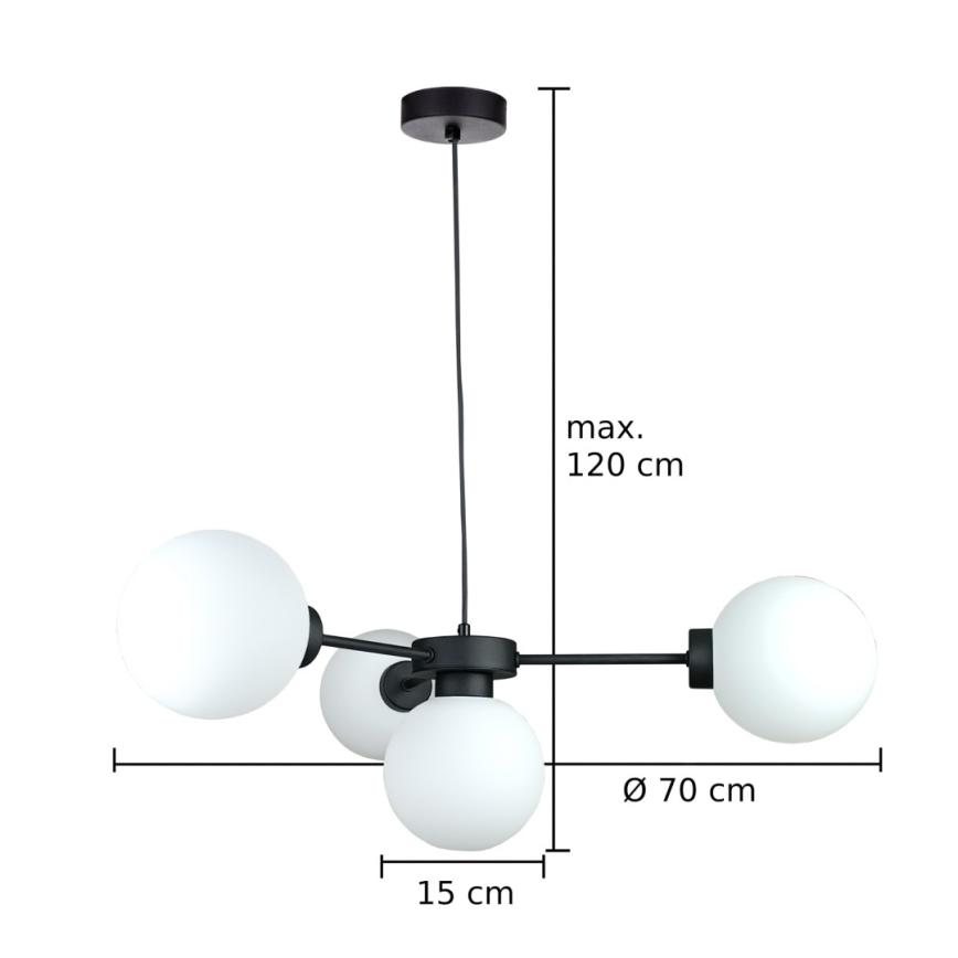 Suspension filaire KALIOPE 4xE14/50W/230V noir/blanc