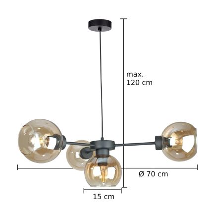 Suspension filaire KALIOPE 4xE27/60W/230V noir/fumé beige