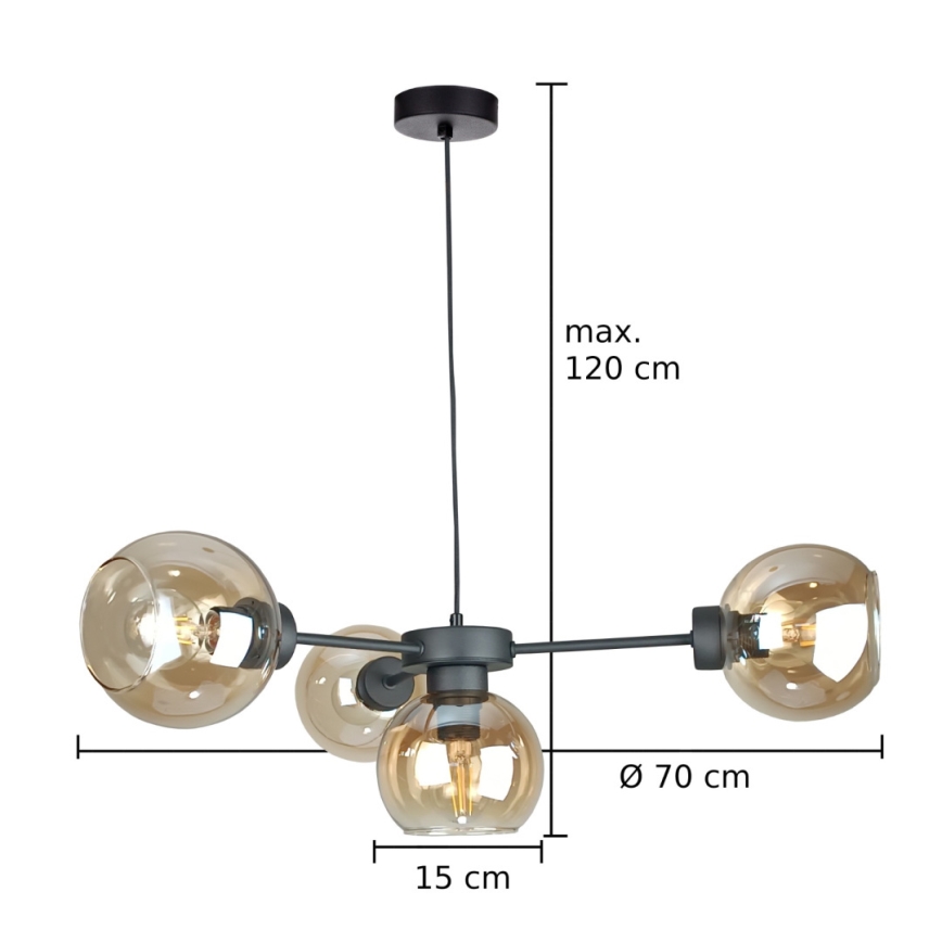 Suspension filaire KALIOPE 4xE27/60W/230V noir/fumé beige