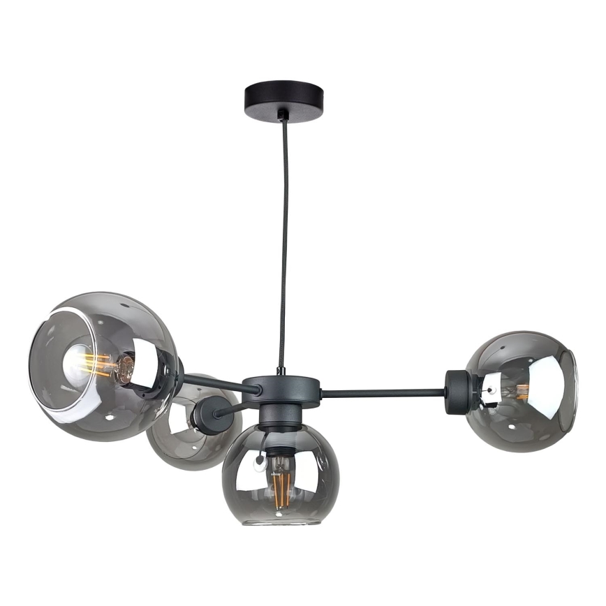 Suspension filaire KALIOPE 4xE27/60W/230V noir/fumé noir