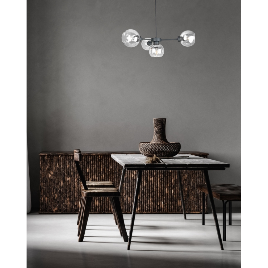 Suspension filaire KALIOPE 4xE27/60W/230V noir/transparent