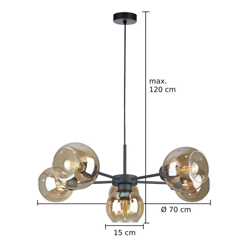 Suspension filaire KALIOPE 6xE27/60W/230V noir/fumé beige