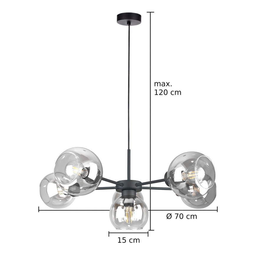 Suspension filaire KALIOPE 6xE27/60W/230V noir/transparent