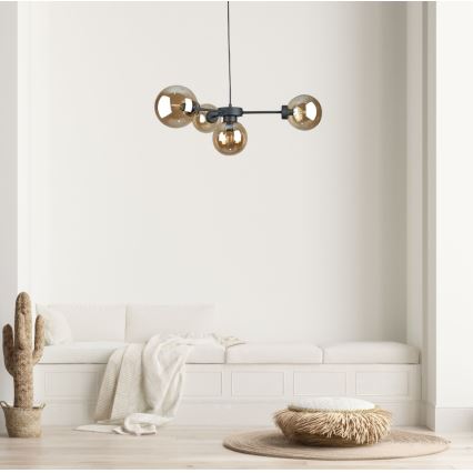 Suspension filaire KALIOPE II 4xE14/50W/230V noir/fumé beige