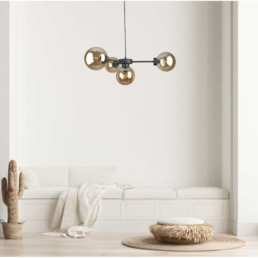 Suspension filaire KALIOPE II 4xE14/50W/230V noir/fumé beige