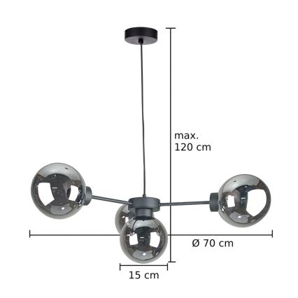Suspension filaire KALIOPE II 4xE14/50W/230V noir/fumé noir
