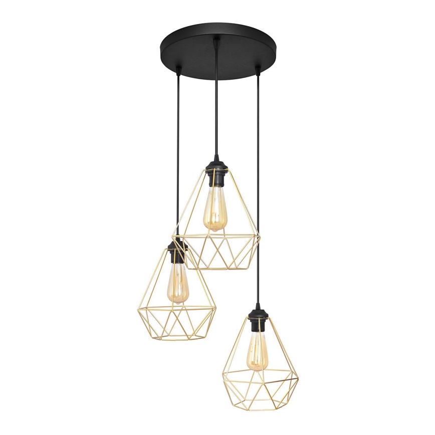 Suspension filaire KARO 3xE27/15W/230V doré/noir