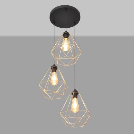 Suspension filaire KARO 3xE27/15W/230V doré/noir