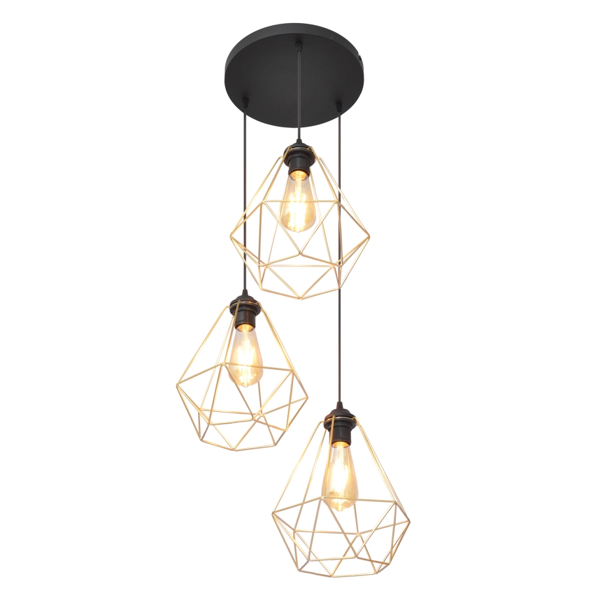 Suspension filaire KARO 3xE27/15W/230V doré/noir