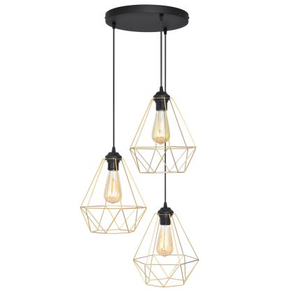Suspension filaire KARO 3xE27/15W/230V doré/noir