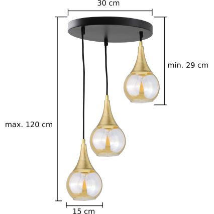 Suspension filaire LACRIMA HONEY 3xE27/60W/230V diam. 30 cm