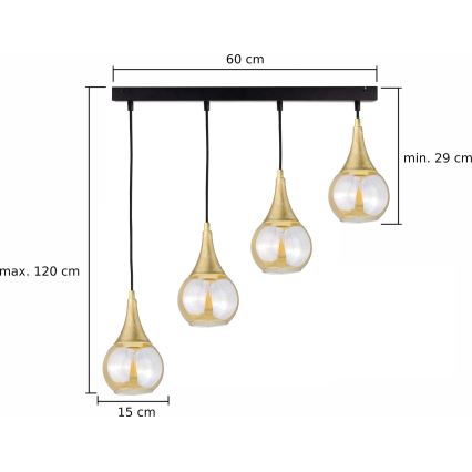 Suspension filaire LACRIMA HONEY 4xE27/60W/230V
