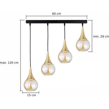 Suspension filaire LACRIMA HONEY 4xE27/60W/230V