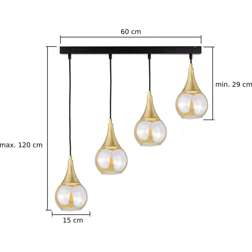 Suspension filaire LACRIMA HONEY 4xE27/60W/230V