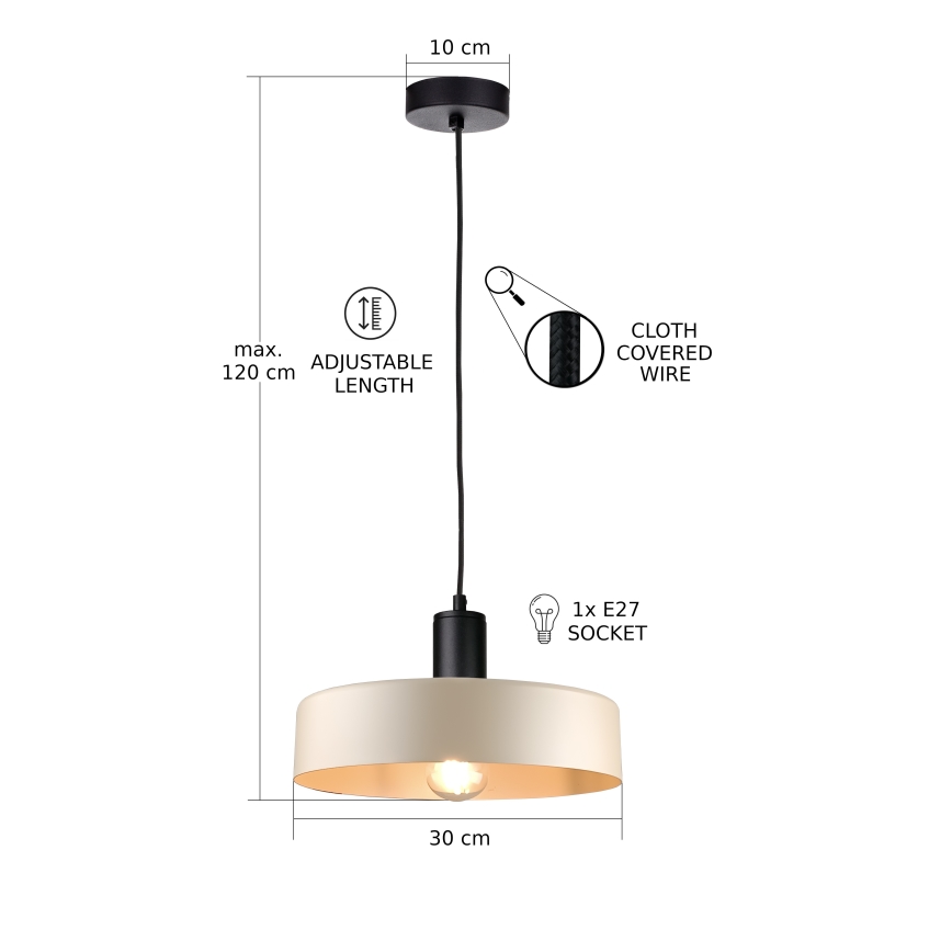 Suspension filaire LATTE 1xE27/60W/230V beige/noir